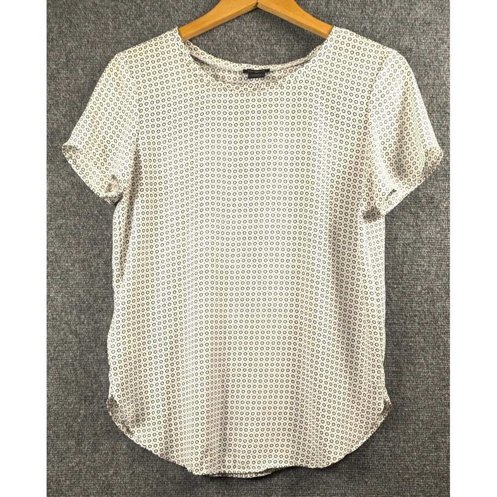 Ann Taylor Women's Short Sleeve‎ Blouse White Black Dot Print Crew Neck Size S
